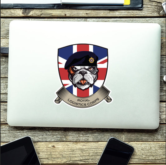 Royal Logistics Corps British Bulldog and Union Jack Shield Vinyl Sticker - 10cm redplume