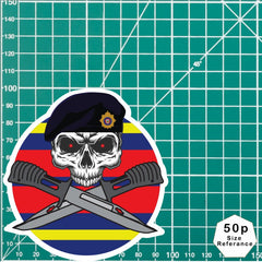 Royal Logistics Corps Car Decal - Stylish Skull and Crossed Bayonets Design redplume