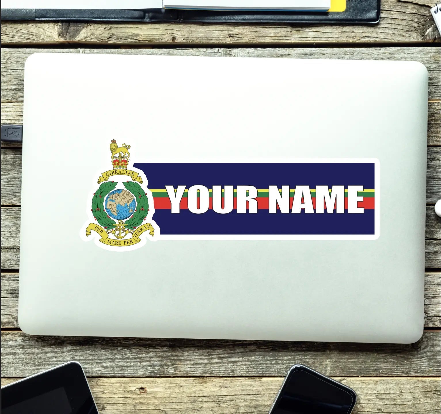 Royal Marine Commando Waterproof Vinyl Door Name Stickers - Personalised - Red Plume