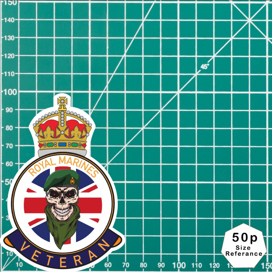Royal Marines Veteran UV Laminated Skull & Beret Decal redplume