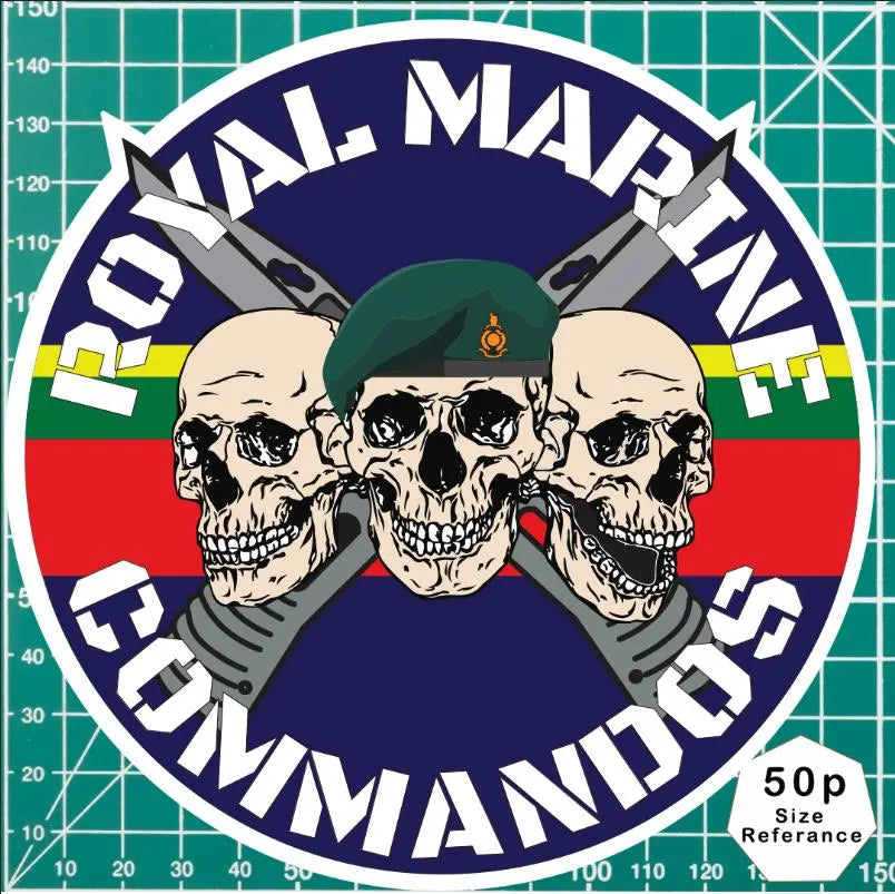 Royal Marines Waterproof Vinyl Stickers Three Skull Design redplume