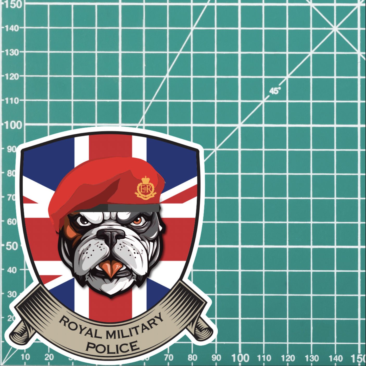 Royal Military Police British Bulldog and Union Jack Shield Vinyl Sticker - 10cm redplume