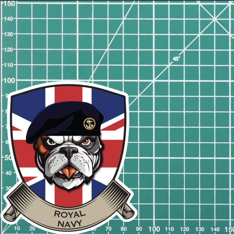 Royal Navy British Bulldog and Union Jack Shield Vinyl Sticker - 10cm redplume