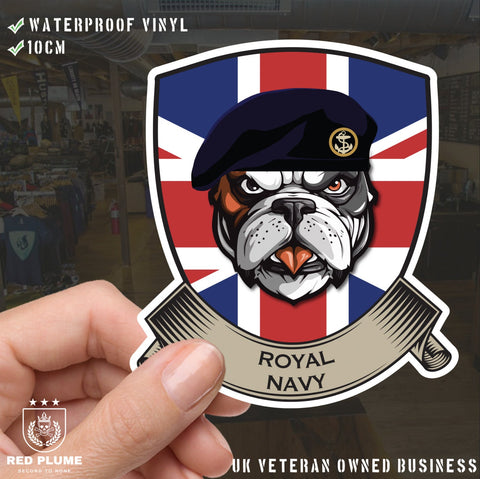 Royal Navy British Bulldog and Union Jack Shield Vinyl Sticker - 10cm redplume