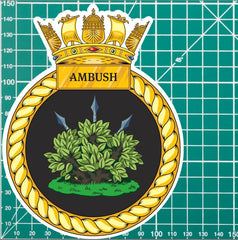 Royal Navy HMS Ambush Waterproof Vinyl Sticker - Multiple Sizes redplume