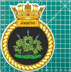 Royal Navy HMS Ambush Waterproof Vinyl Sticker - Multiple Sizes redplume