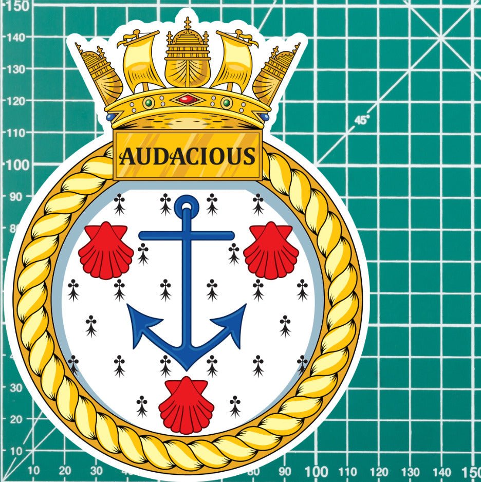 Royal Navy HMS Audacious Waterproof Vinyl Sticker - Multiple Sizes redplume