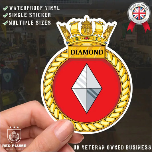 Royal Navy HMS Diamond Waterproof Vinyl Sticker - Multiple Sizes redplume