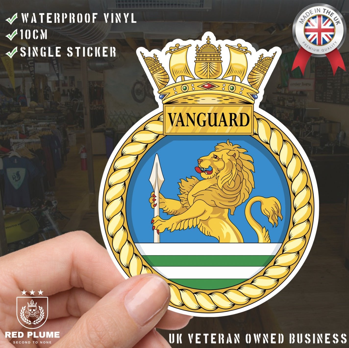 Royal Navy HMS Vanguard Waterproof Vinyl Sticker - Multiple Sizes redplume