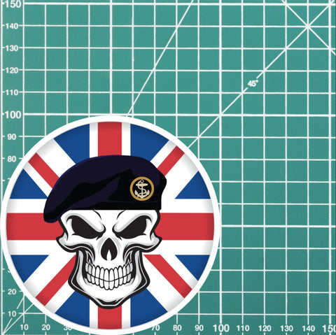 Royal Navy Skull with Beret UJ Vinyl Sticker - 10cm redplume