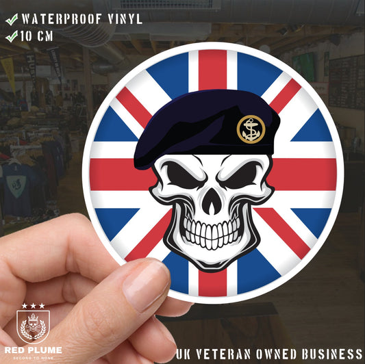 Royal Navy Skull with Beret UJ Vinyl Sticker - 10cm redplume