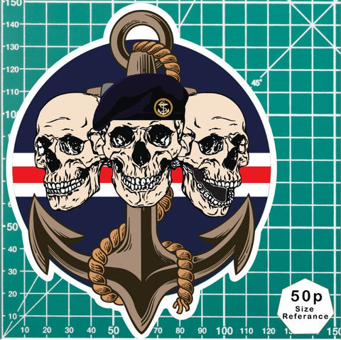 Royal Navy Waterproof Vinyl Stickers Three Skull Design redplume