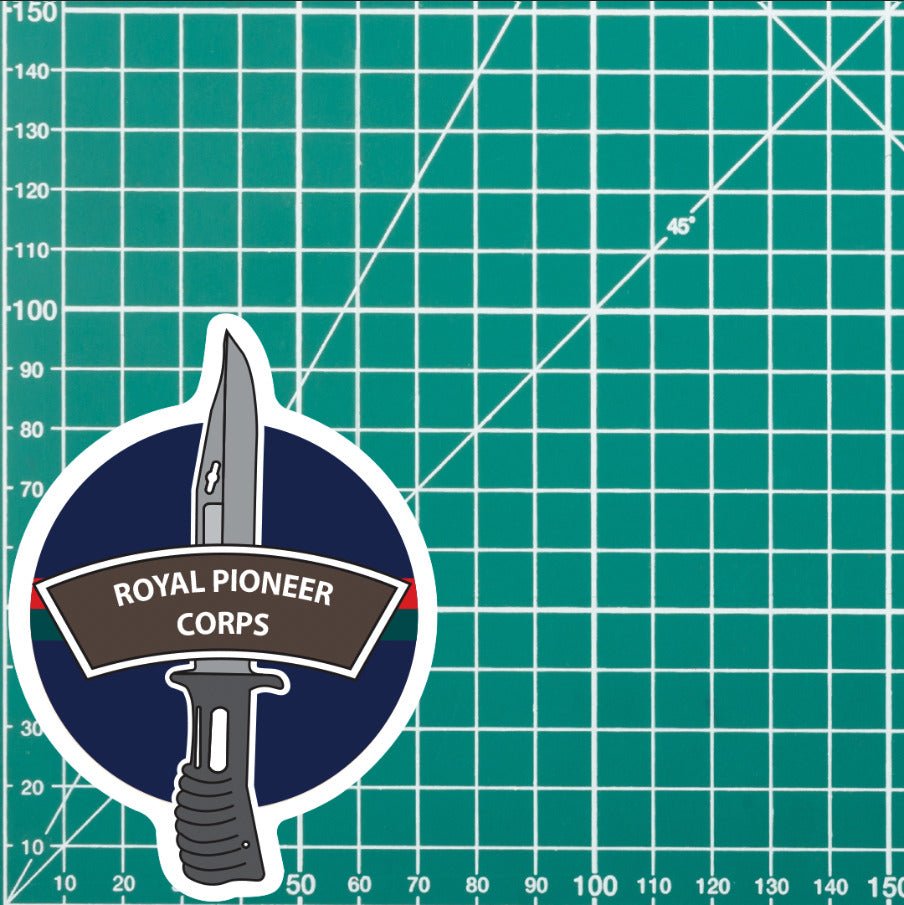 Royal Pioneer Corps Vinyl Decal, TRF Colours & Bayonet Design - 10cm redplume