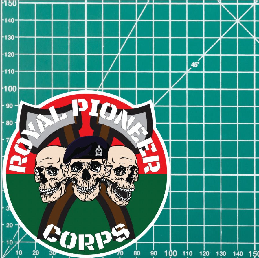 Royal Pioneer Corps Waterproof Vinyl Stickers Three Skull AXE Design redplume