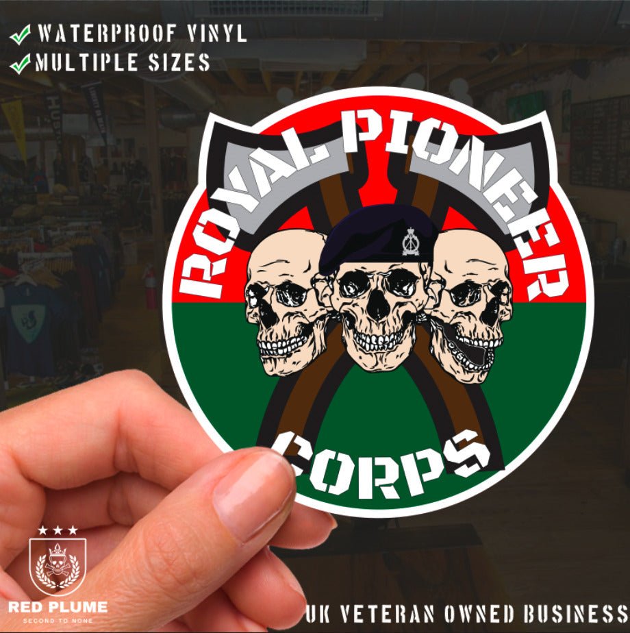 Royal Pioneer Corps Waterproof Vinyl Stickers Three Skull AXE Design redplume