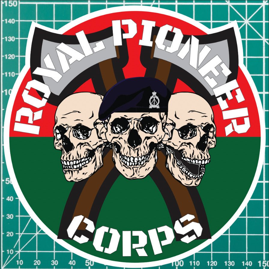 Royal Pioneer Corps Waterproof Vinyl Stickers Three Skull AXE Design redplume