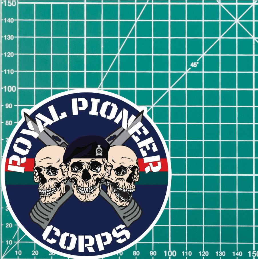 Royal Pioneer Corps Waterproof Vinyl Stickers Three Skull Design redplume