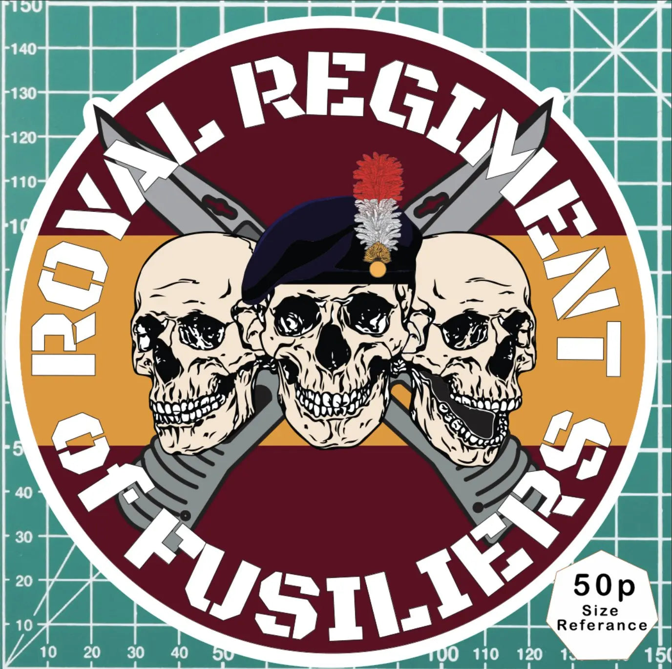 Royal Regiment of Fusiliers Waterproof Vinyl Stickers Three Skull Design redplume