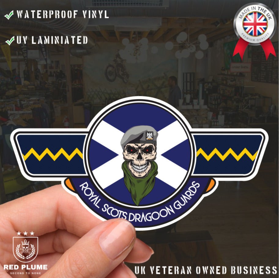 Royal Scots Dragoon Guards RSDG UV Laminated Vinyl Sticker - Saltire Wings redplume