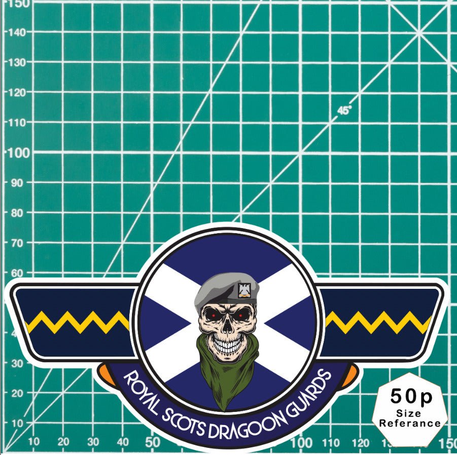 Royal Scots Dragoon Guards RSDG UV Laminated Vinyl Sticker - Saltire Wings redplume