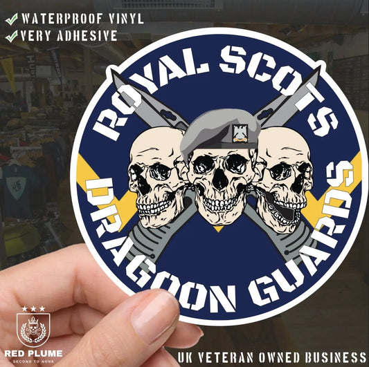 Royal Scots Dragoon Guards Waterproof Vinyl Stickers Three Skull Design redplume