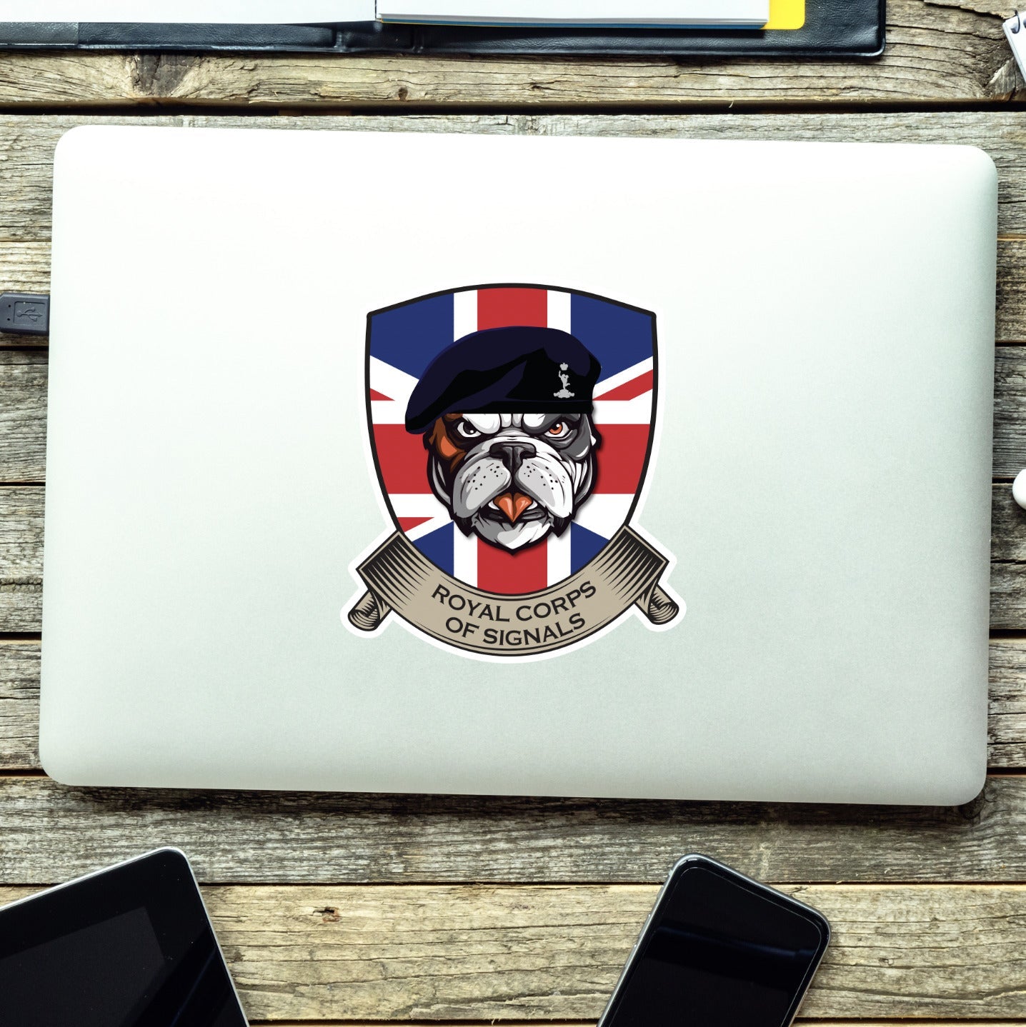 Royal Signals British Bulldog and Union Jack Shield Vinyl Sticker - 10cm redplume