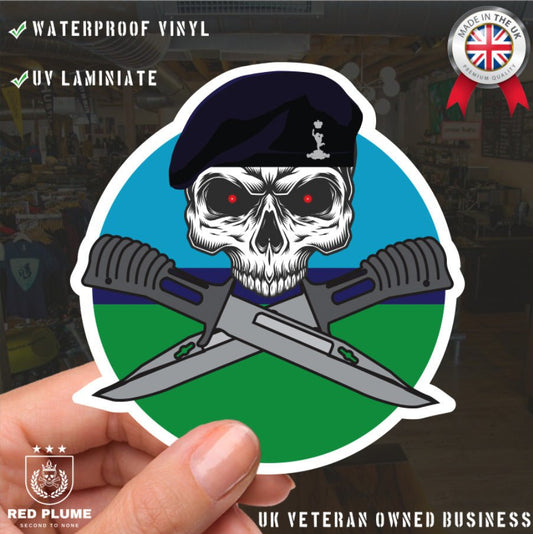Royal Signals Car Decal - Stylish Skull and Crossed Bayonets Design redplume