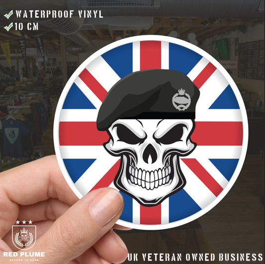 Royal Tank Regiment RTR Skull with Beret UJ Vinyl Sticker - 10cm redplume