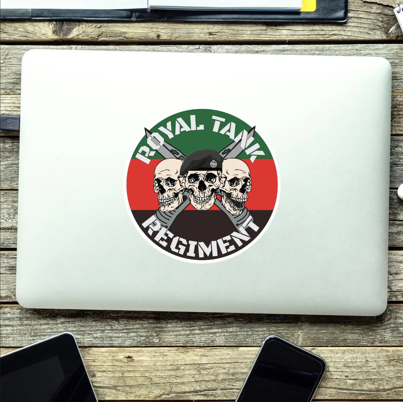 Royal Tank Regiment RTR Waterproof Vinyl Stickers Three Skull Design redplume