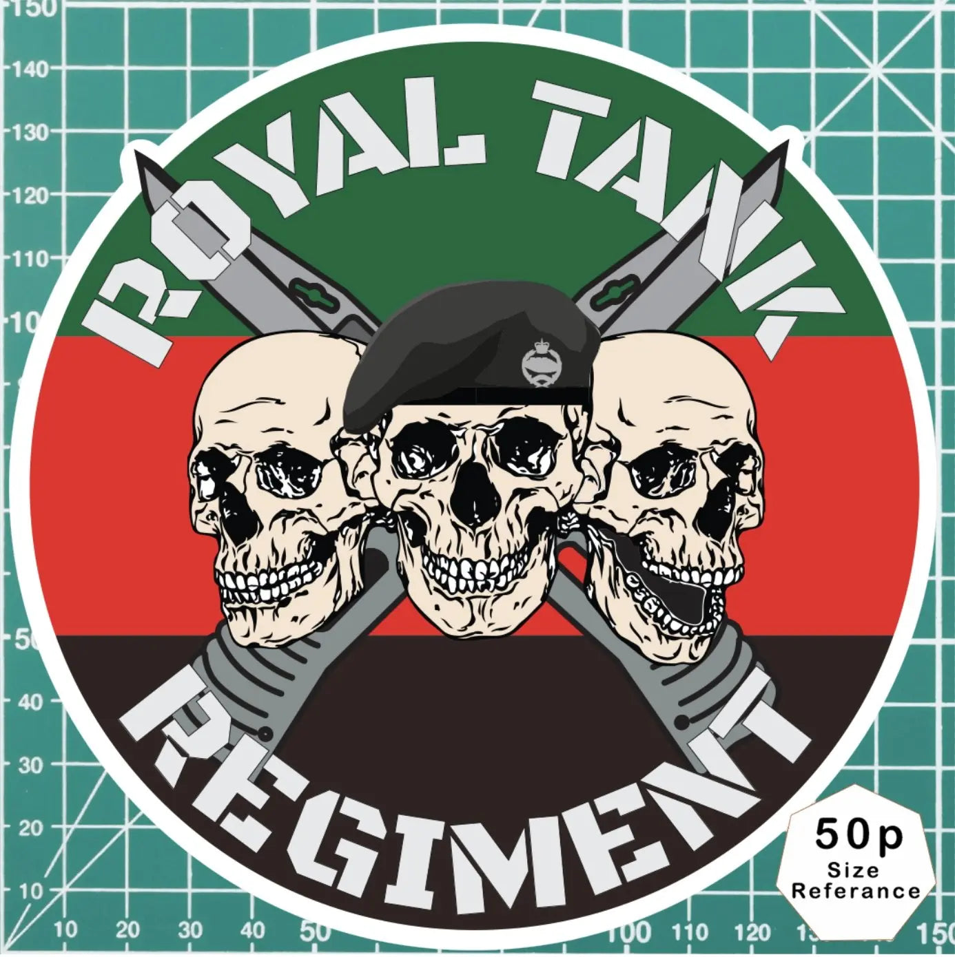 Royal Tank Regiment RTR Waterproof Vinyl Stickers Three Skull Design redplume