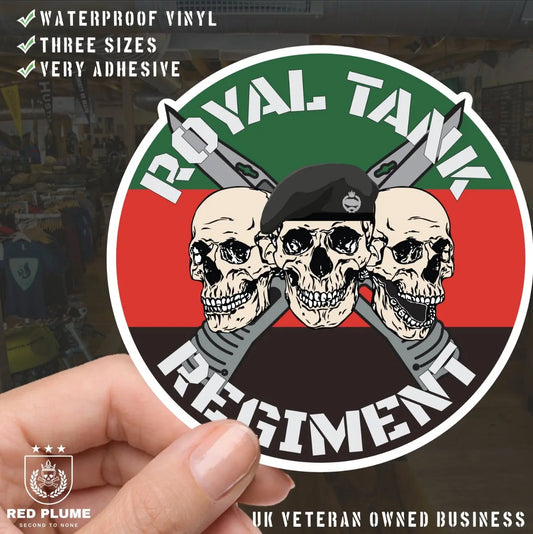 Royal Tank Regiment RTR Waterproof Vinyl Stickers Three Skull Design redplume