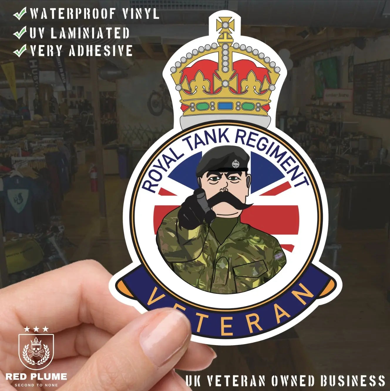 Royal Tank Regiment Veteran UV Laminated Kitch & Beret Decal redplume