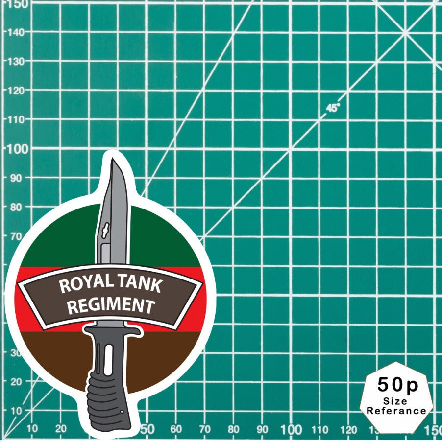 Royal Tank Regiment Vinyl Decal, TRF Colours & Bayonet Design - 10cm redplume