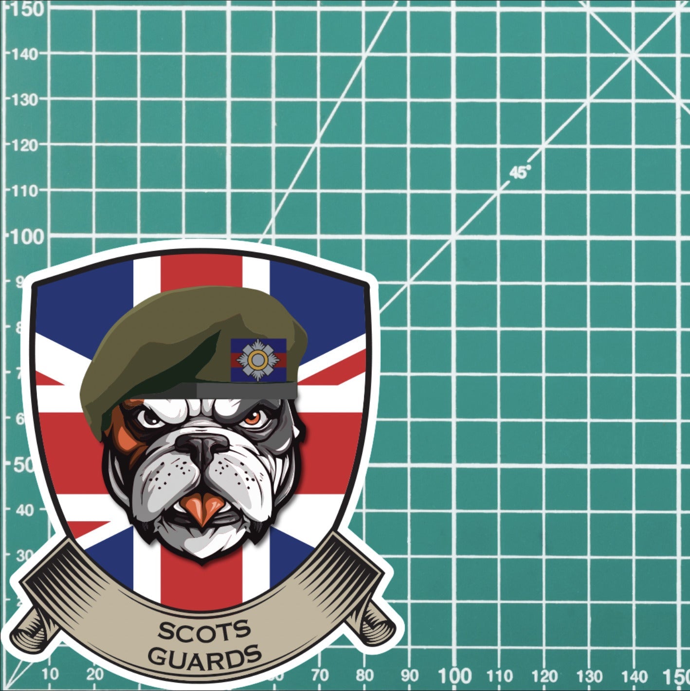 Scots Guards British Bulldog and Union Jack Shield Vinyl Sticker - 10cm redplume
