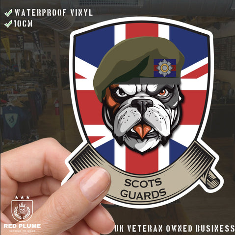 Scots Guards British Bulldog and Union Jack Shield Vinyl Sticker - 10cm redplume