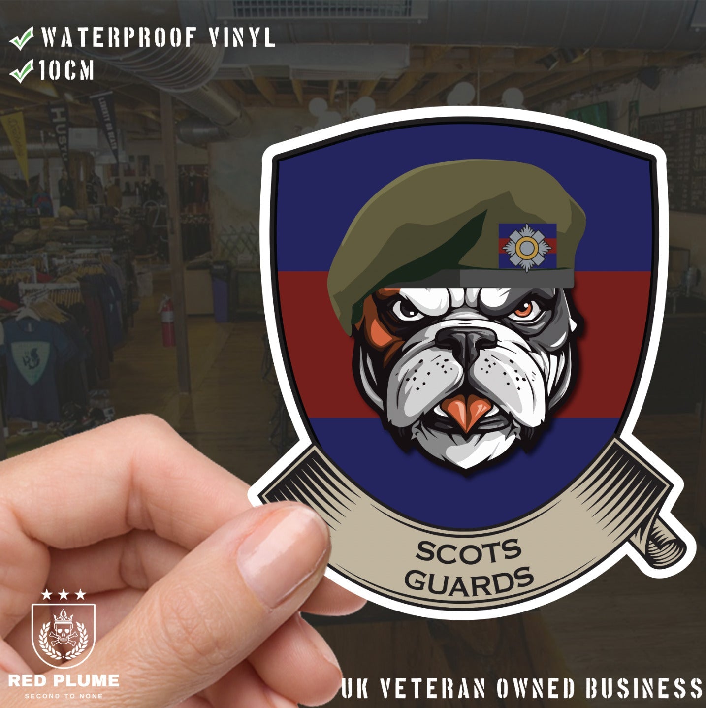Scots Guards TRF British Bulldog Vinyl Sticker - 10cm redplume