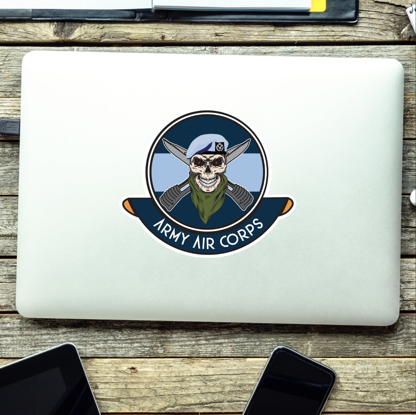 Skull Crest Army Air Corps Vinyl Sticker | 10cm | UV Laminated | redplume