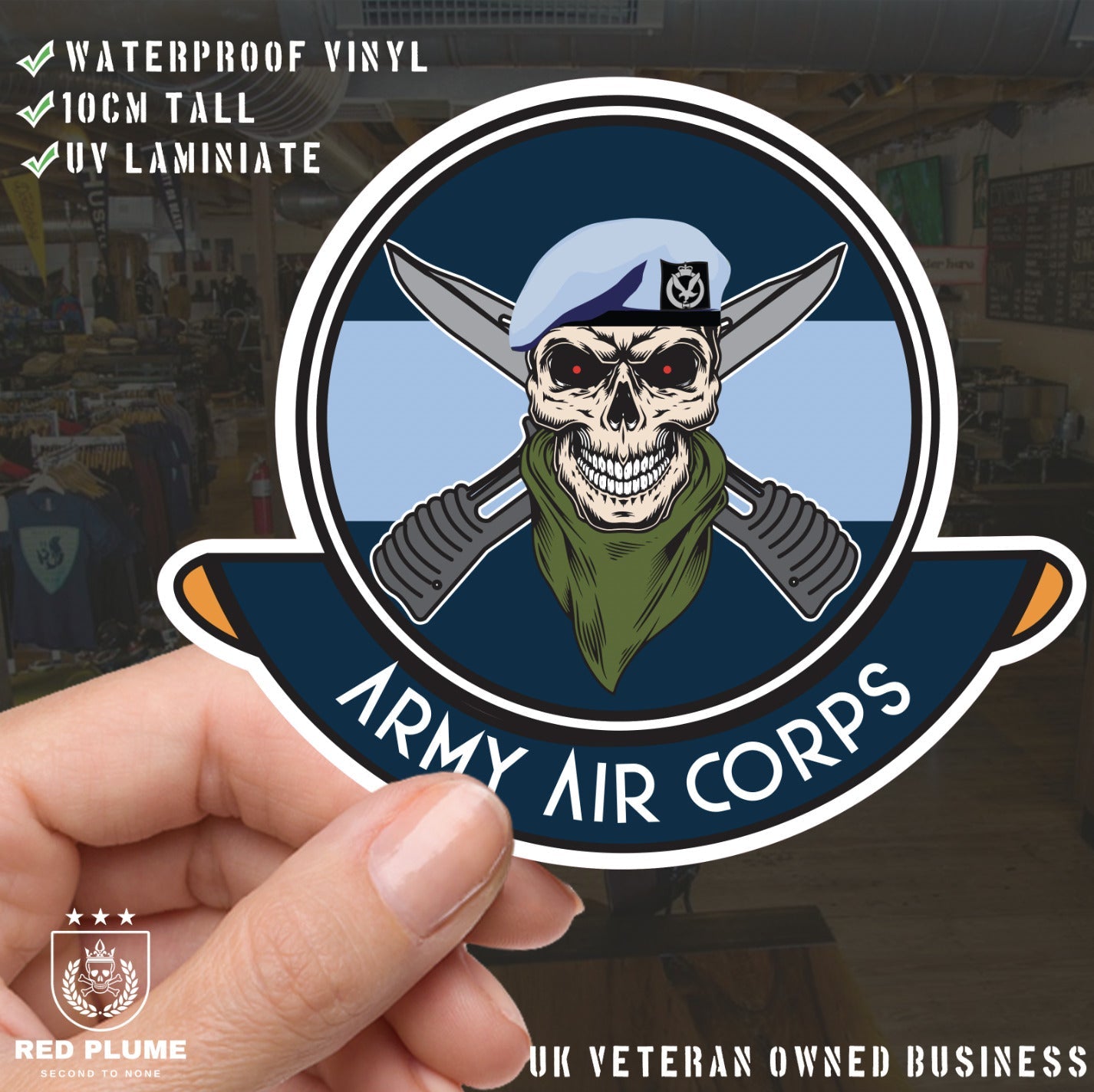Skull Crest Army Air Corps Vinyl Sticker | 10cm | UV Laminated | redplume