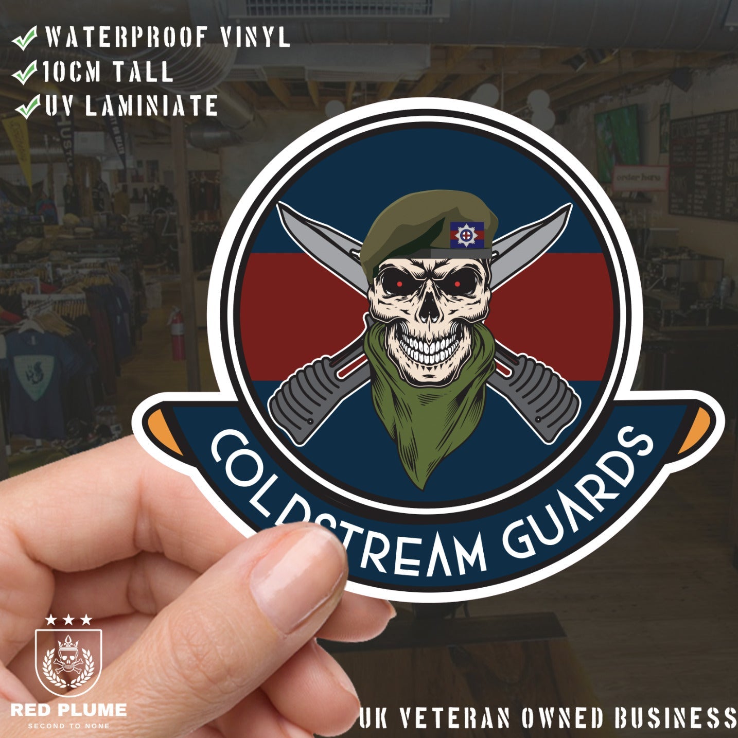 Skull Crest Coldstream Guards Vinyl Sticker | 10cm | UV Laminated | redplume