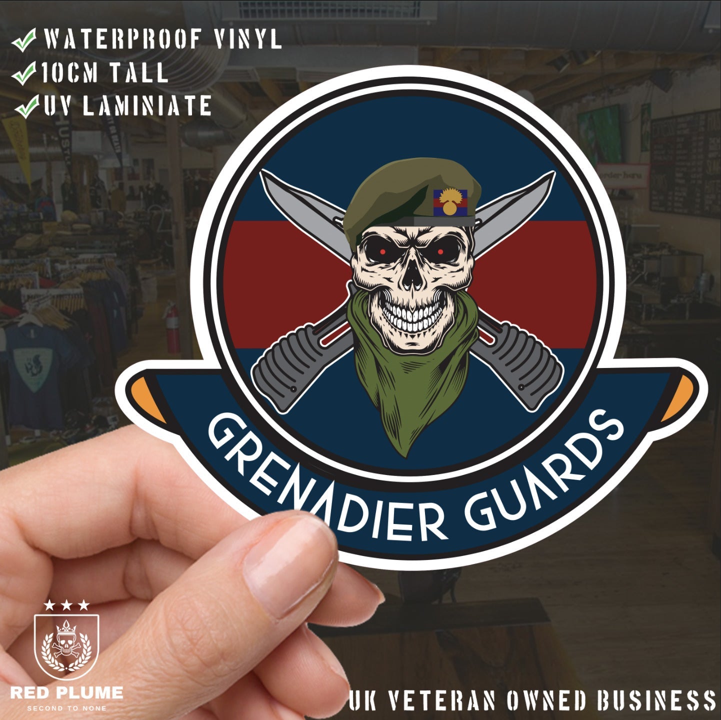 Skull Crest Grenadier Guards Vinyl Sticker | 10cm | UV Laminated | redplume