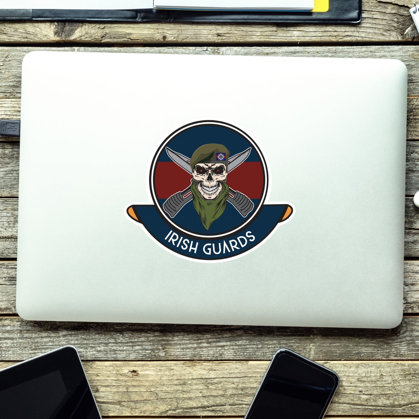 Skull Crest Irish Guards Vinyl Sticker | 10cm | UV Laminated | redplume