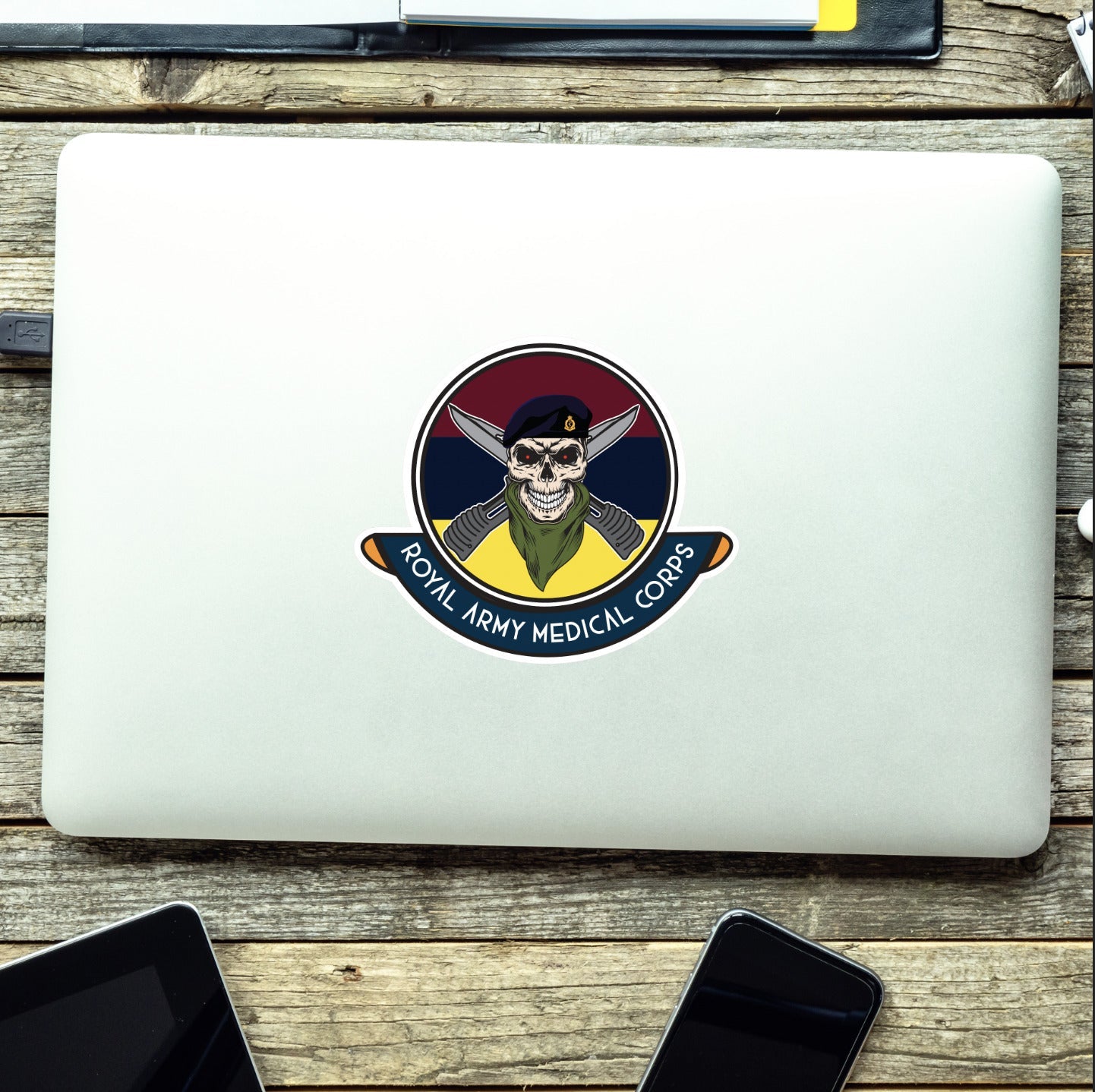 Skull Crest Royal Army Medical Corps Vinyl Sticker | 10cm | UV Laminated | redplume