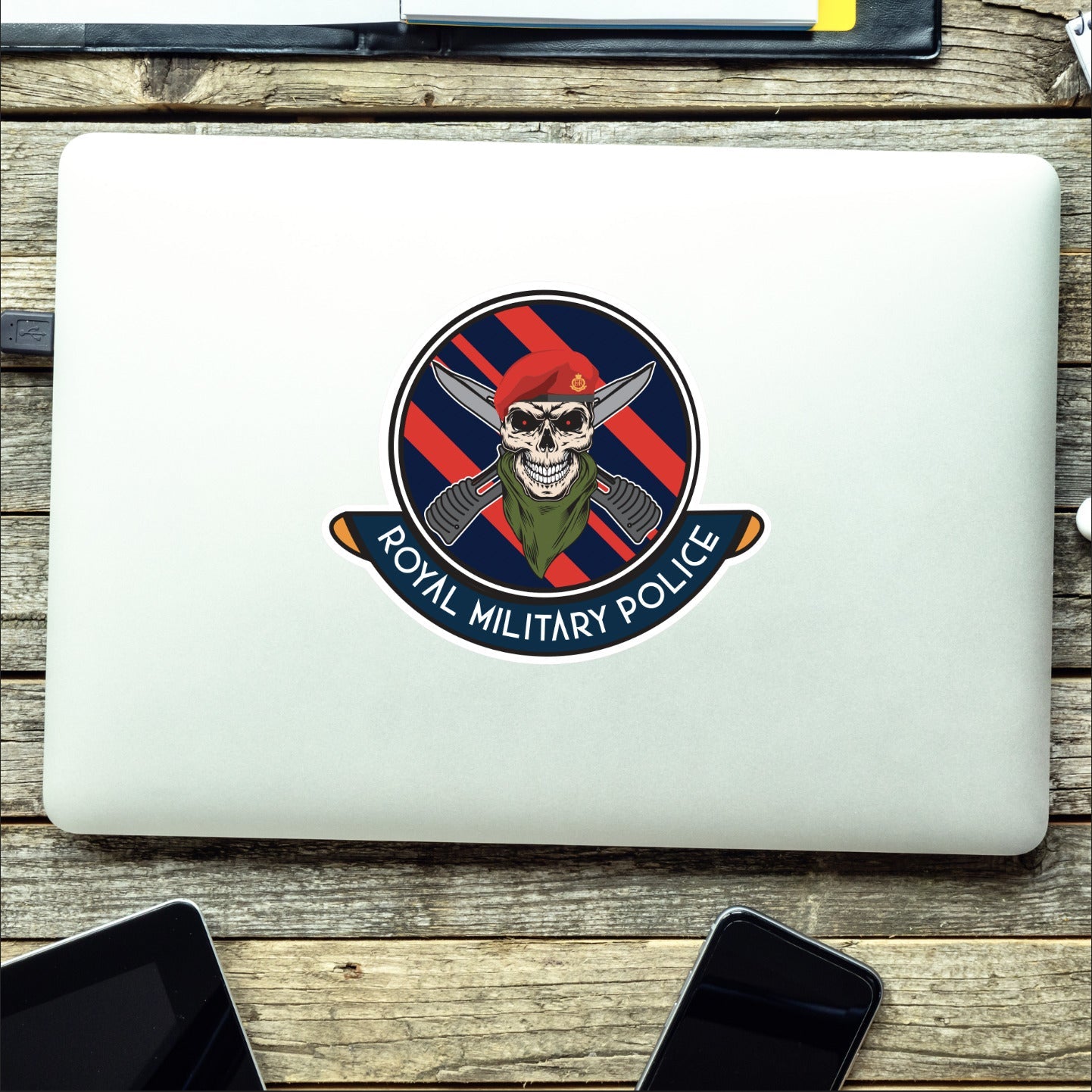 Skull Crest Royal Military Police Vinyl Sticker | 10cm | UV Laminated | redplume
