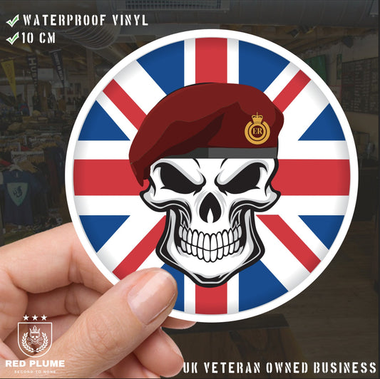Skull with 23 Parachute Engineer Regiment Beret UJ Vinyl Sticker - 10cm redplume