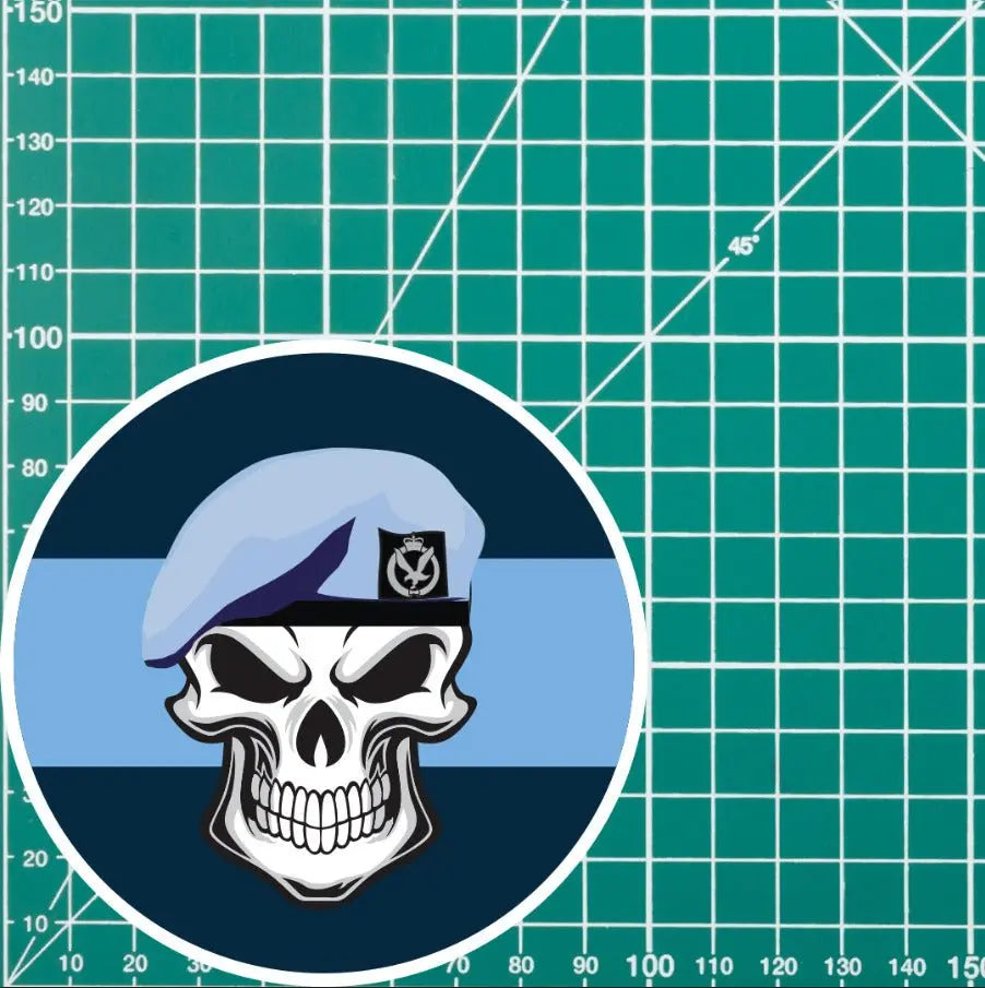 Skull with Army Air Corps Beret TRF Vinyl Sticker - 10cm redplume