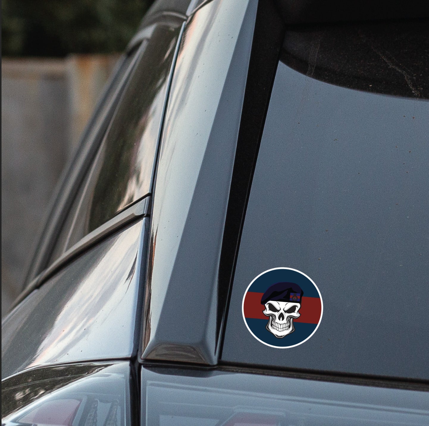 Skull with Blues and Royals Beret TRF Vinyl Sticker - 10cm redplume