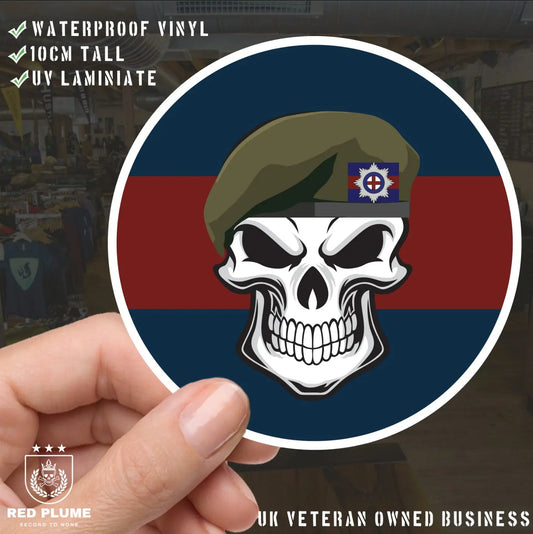 Skull with Coldstream Guards Beret TRF Vinyl Sticker - 10cm redplume