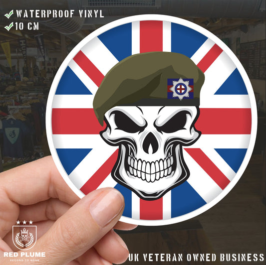 Skull with Coldstream Guards Beret UJ Vinyl Sticker - 10cm redplume