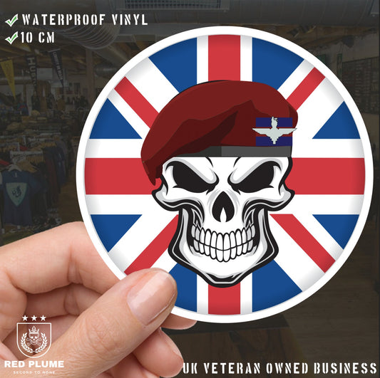 Skull with Guards Parachute Platoon Beret UJ Vinyl Sticker - 10cm redplume