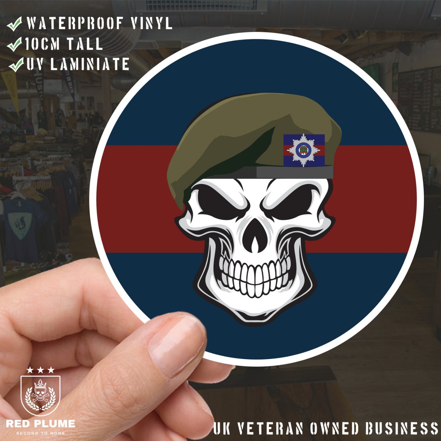 Skull with Irish Guards Beret TRF Vinyl Sticker - 10cm redplume